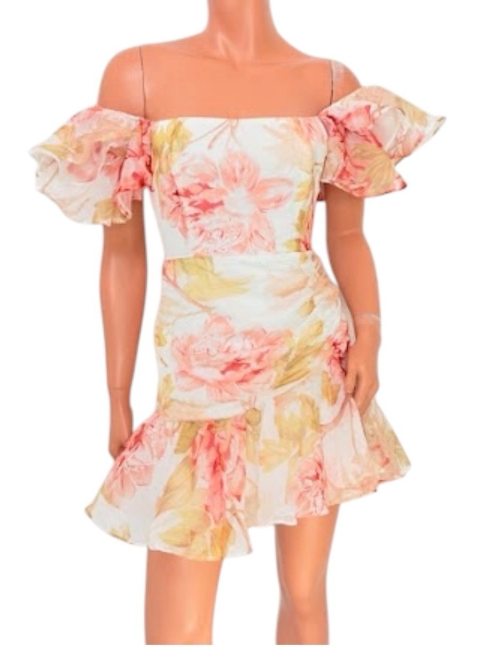 NWT Floral Off-The-Shoulder Ruffle Mini Dress Small Fairycore  Feminine Coquette
